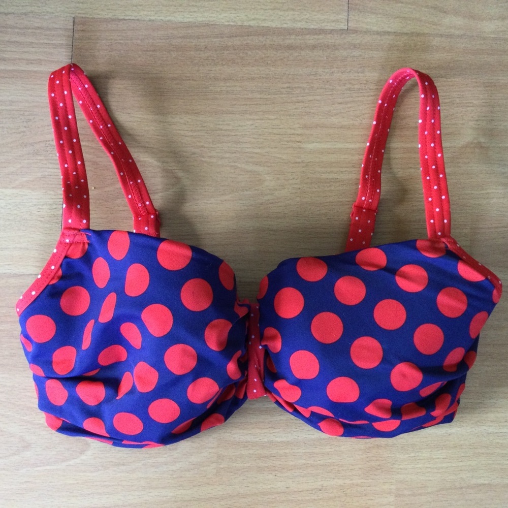 Curvy Kate Bikini Top 30FF Plain Sailing Navy Red Polka Dots Padded